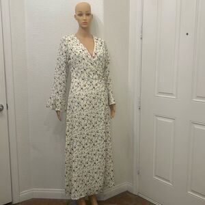 Sugarlips Women’s Dress Cream Red Floral Size 8 Slimming Side Tie Wrap Lined